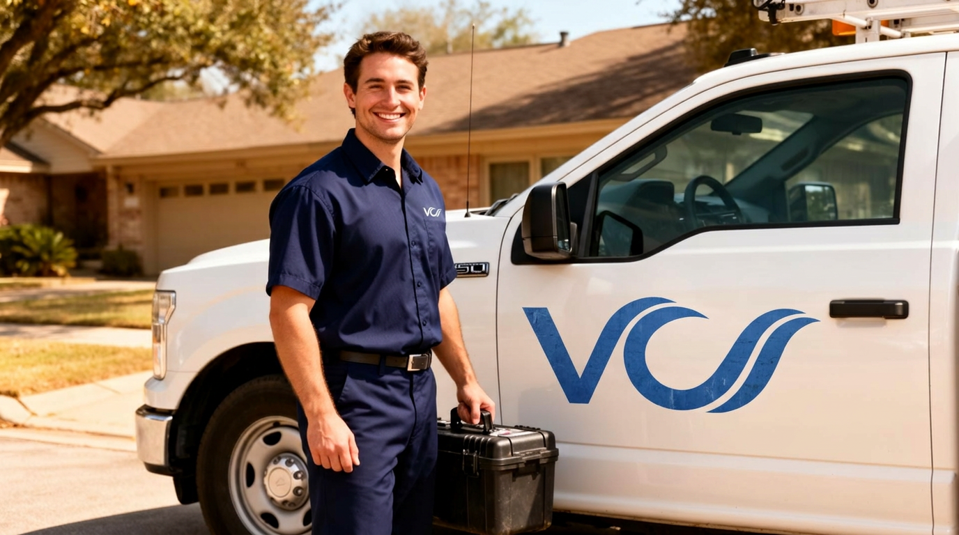 VantageCare technician next to service truck